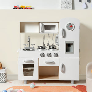 Cucinetta per bambini in legno con telefono piano cottura frigo lavello rimovibile, Cucina giocattolo Bianco-Cucine giocattoli