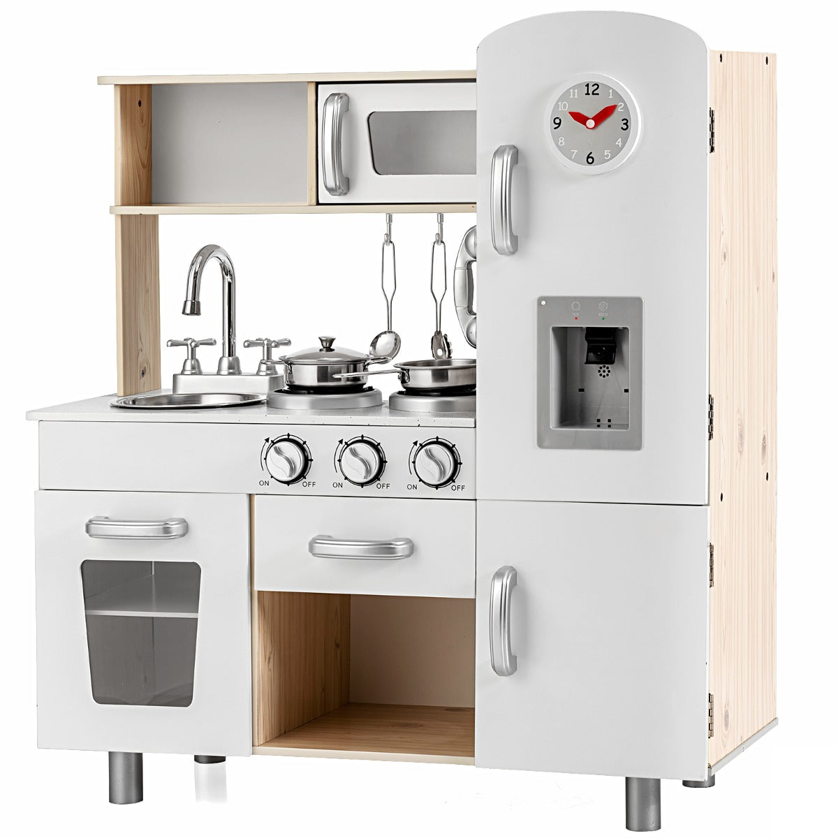 Cucinetta per bambini in legno con telefono piano cottura frigo lavello rimovibile, Cucina giocattolo Bianco-Cucine giocattoli