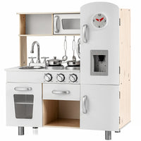 Cucinetta per bambini in legno con telefono piano cottura frigo lavello rimovibile, Cucina giocattolo Bianco-Cucine giocattoli