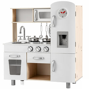 Cucinetta per bambini in legno con telefono piano cottura frigo lavello rimovibile, Cucina giocattolo Bianco-Cucine giocattoli