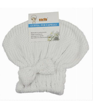 Cuffia Asciuga Capelli Asciugamano Doccia Morbido Assorbente Fiocco Bianco 79624         
