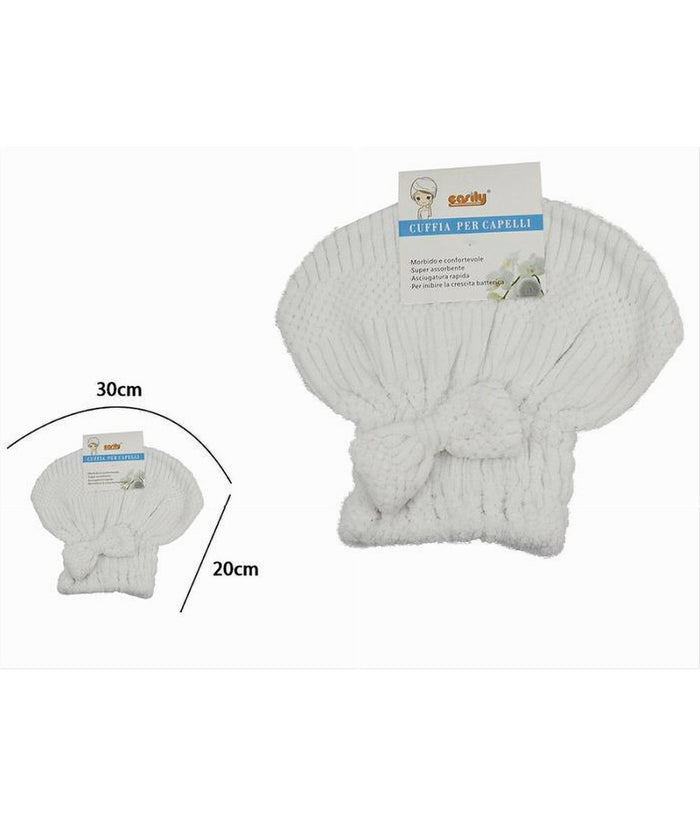 Cuffia Asciuga Capelli Asciugamano Doccia Morbido Assorbente Fiocco Bianco 79624         