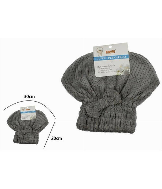 Cuffia Asciuga Capelli Asciugamano Doccia Morbido Assorbente Fiocco Grigio 79629         