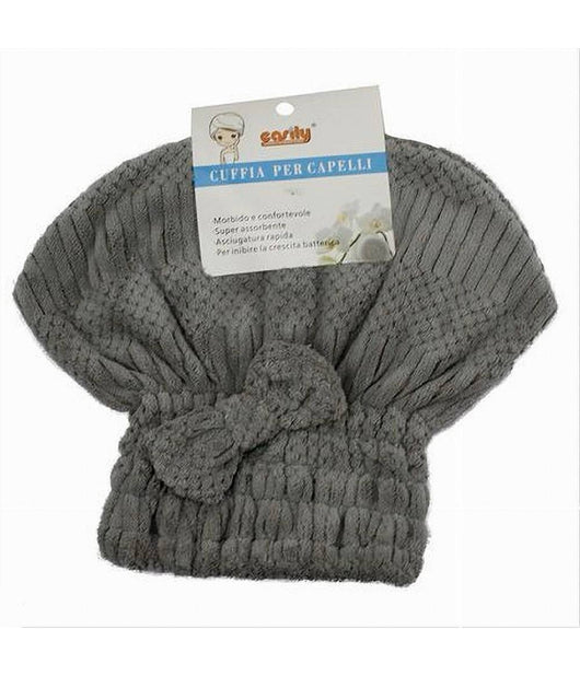 Cuffia Asciuga Capelli Asciugamano Doccia Morbido Assorbente Fiocco Grigio 79629         