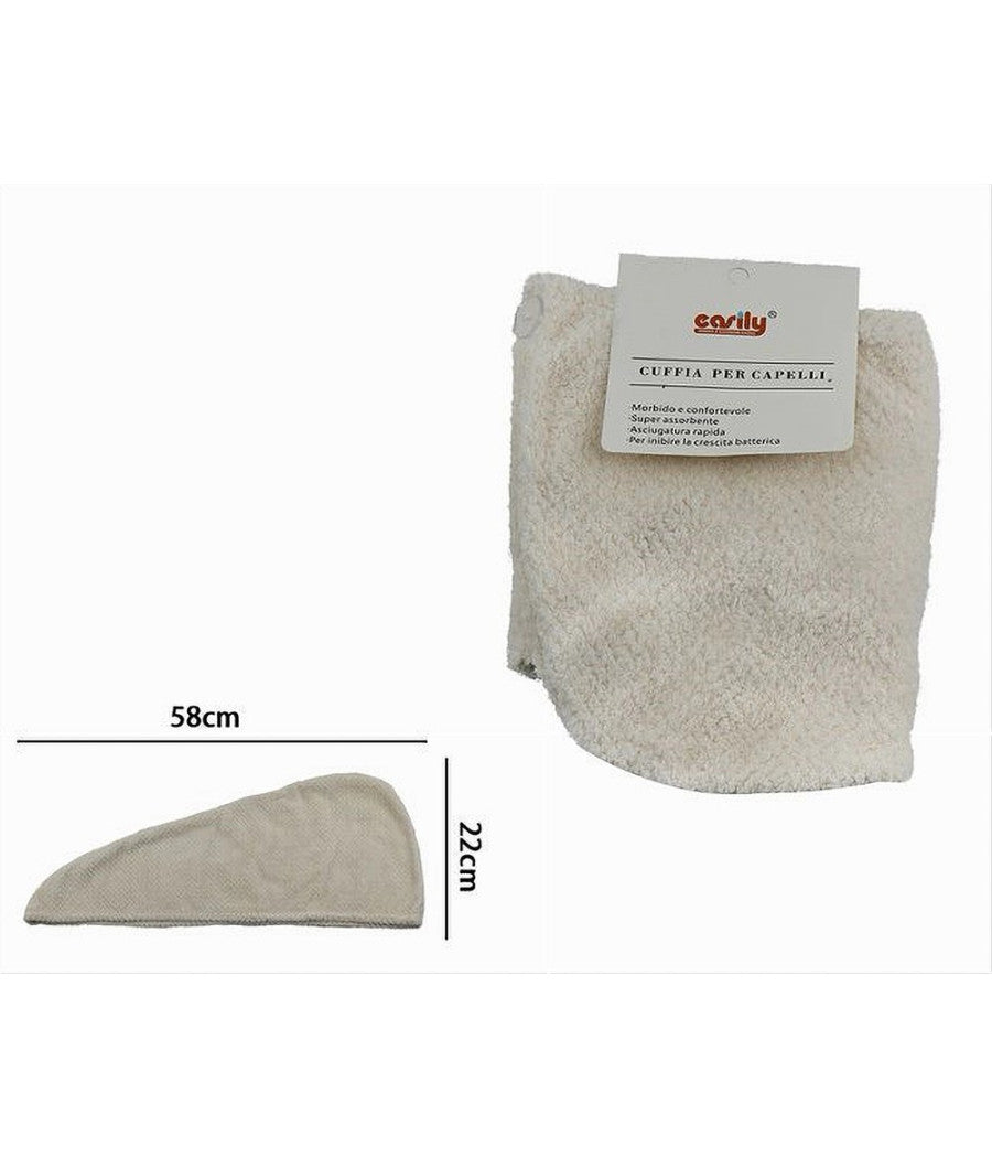 Cuffia Asciugamano Assorbente Shampoo Bagno Doccia Asciuga Capelli Beige 69608         