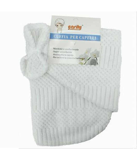 Cuffia Asciugamano Shampoo Bagno Doccia Asciuga Capelli Fiocchetto Bianco 79630         