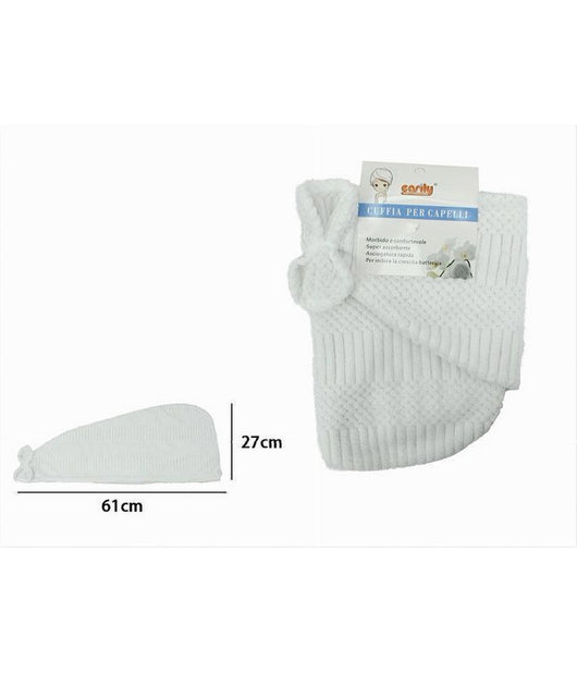 Cuffia Asciugamano Shampoo Bagno Doccia Asciuga Capelli Fiocchetto Bianco 79630         