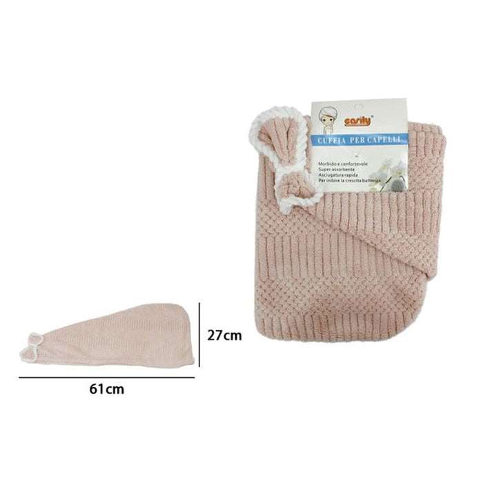 Trade Shop - Cuffia Asciugamano Shampoo Bagno Doccia Asciuga Capelli Fiocchetto Rosa 79631         