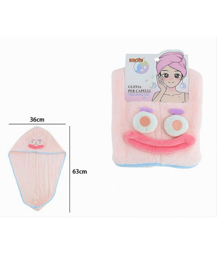Cuffia Capelli Asciugamano Asciuga Assorbente Shampoo Bagno Doccia Con Faccia 10736         