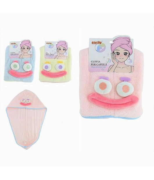 Cuffia Capelli Asciugamano Asciuga Assorbente Shampoo Bagno Doccia Con Faccia 10736         