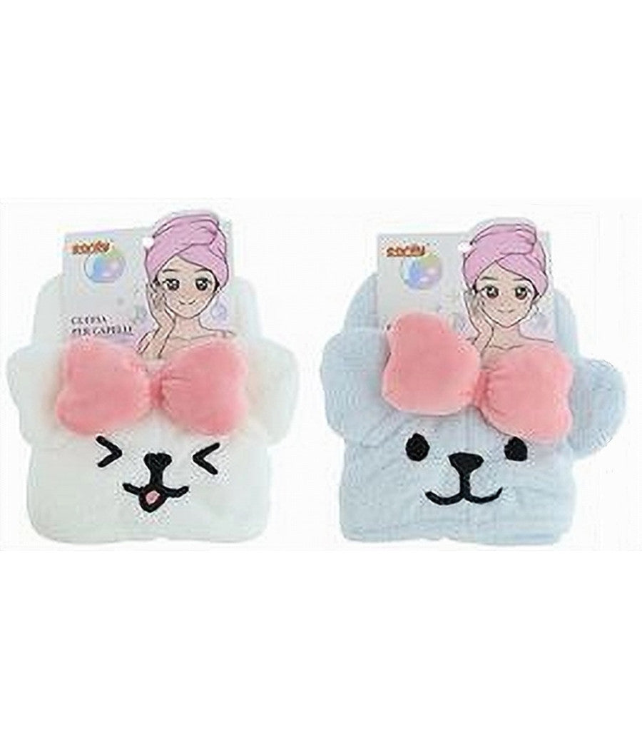 Cuffia Capelli Asciugamano Assorbente Shampoo Bagno Doccia Cagnolina Fiocco 10740         