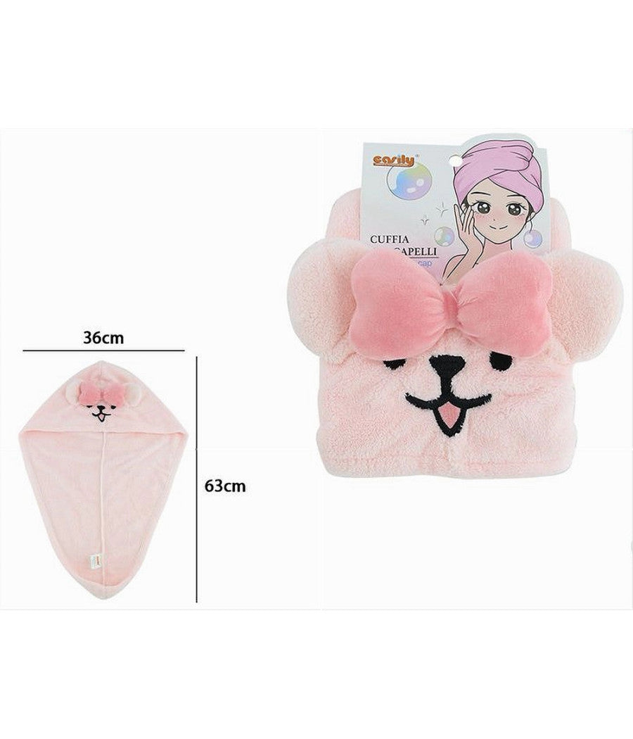 Cuffia Capelli Asciugamano Assorbente Shampoo Bagno Doccia Cagnolina Fiocco 10740         