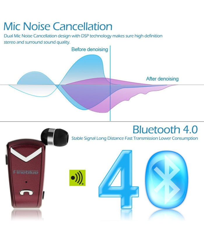 Cuffia Retraibile Auricolare Bluetooth Universale Fineblue F-v2 Per Smartphone         