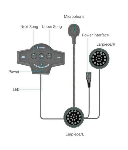 Trade Shop - Cuffie Auricolari Bluetooth Per Interno Casco Da Motocicletta Moto Con Microfono -