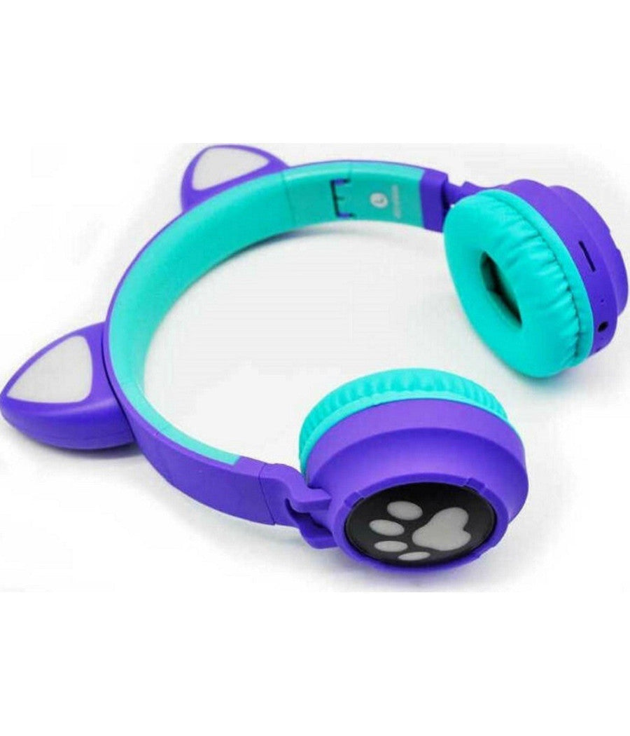 Cuffie Auricolari Q-em3 Wireless Bluetooth Filo Orecchio Di Gatto Led Microfono         