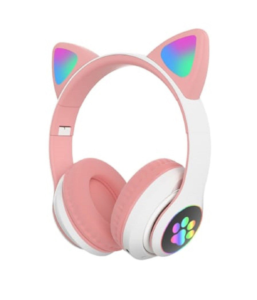 Cuffie Auricolari Q-em3 Wireless Bluetooth Filo Orecchio Di Gatto Led Microfono         