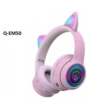 Cuffie Auricolari Wireless/cablate Orecchie Gatto Ricaricabili Bluetooth Q-em50         