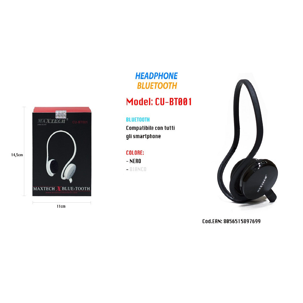 Trade Shop - Cuffie Bluetooth Wireless Con Archetto Da Collo E Microfono Vivavoce Maxtech Cu-bt001 -