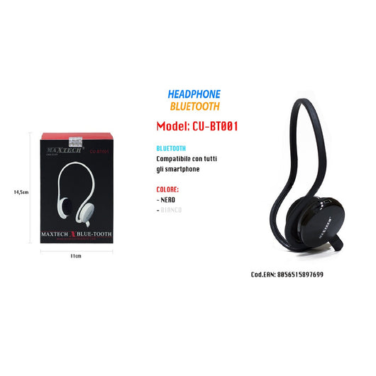 Trade Shop - Cuffie Bluetooth Wireless Con Archetto Da Collo E Microfono Vivavoce Maxtech Cu-bt001 -