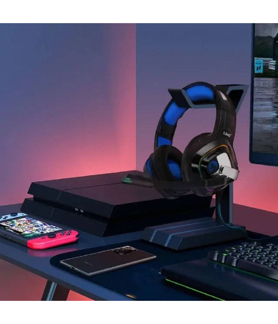 Cuffie Cablate Stereo Con Microfono Jack Usb Luci Rgb Led Gaming Film Pc Gm6066         