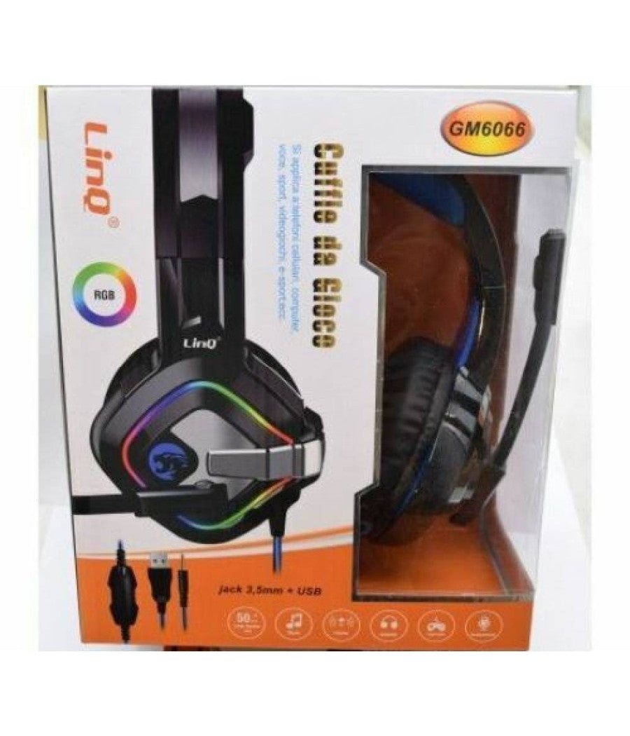 Cuffie Cablate Stereo Con Microfono Jack Usb Luci Rgb Led Gaming Film Pc Gm6066         