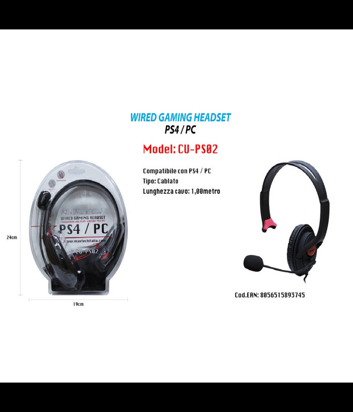 Cuffie Compatibili Monocuffia Gaming Con Microfono Ps4 / Pc Maxtech Cu-ps02         