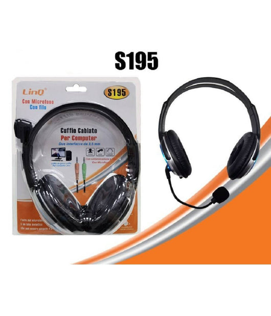 Cuffie Con Microfono Cablate Stereo Per Pc Notebook Skype Msn 2 Jack 3.5mm S195         