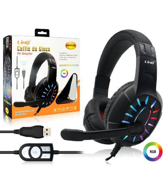 Cuffie Da Gioco Headset Con Microfono Led Rgb Gaming Usb Per Pc Computer Ear-ps407         