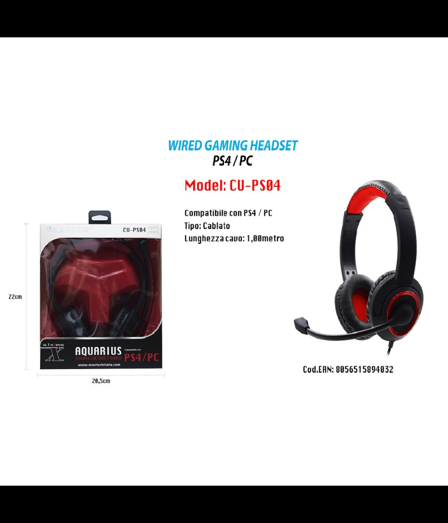 Cuffie Gaming Con Microfono Wired Aquarius Compatibile Per Ps4 / Pc Maxtech Cu-ps04         
