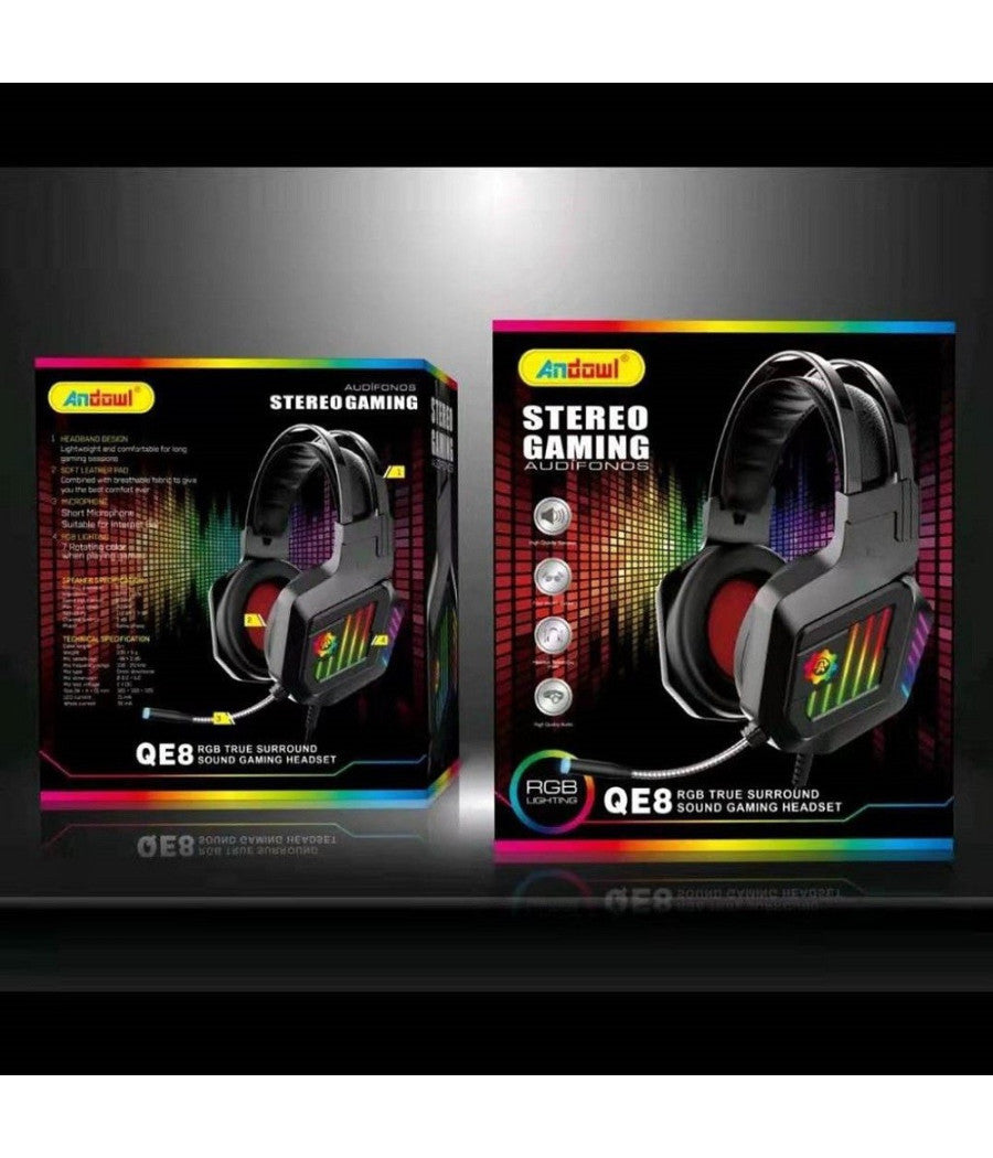 Cuffie Gaming Da Gioco Stereo Bass Con Microfono Luci A Led Rgb Per Ps4 Pc Qe8         