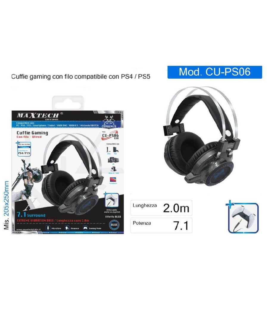 Cuffie Gaming Per Pc Ps4 Xbox One Controllo Volume E Microfono Usb Aux Cerberus         