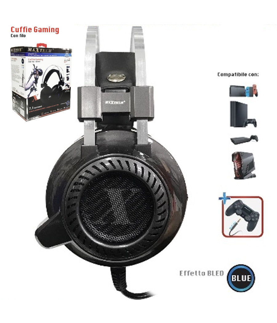 Cuffie Gaming Per Pc Ps4 Xbox One Controllo Volume E Microfono Usb Aux Cerberus         