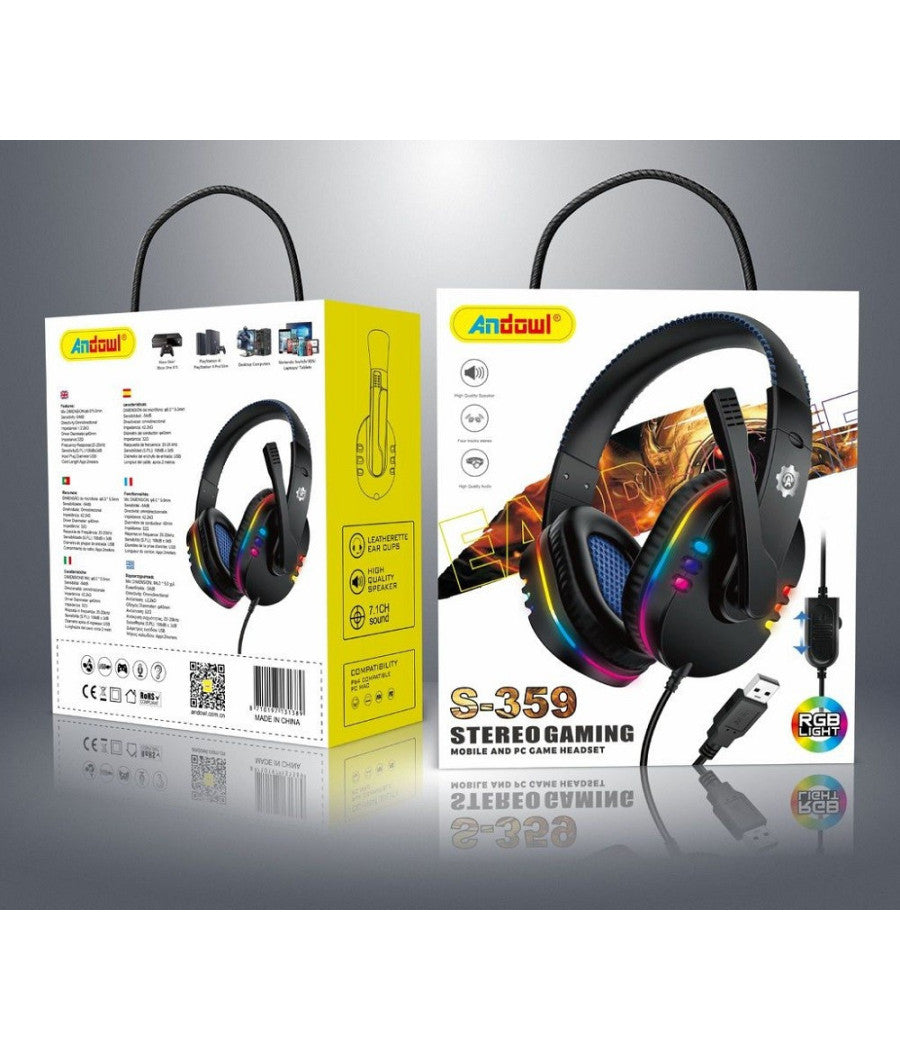 Cuffie Gioco Gaming Over-ear Stereo Porta Usb Luci Led Rgb Per Pc Ps3 Ps4 S-359         