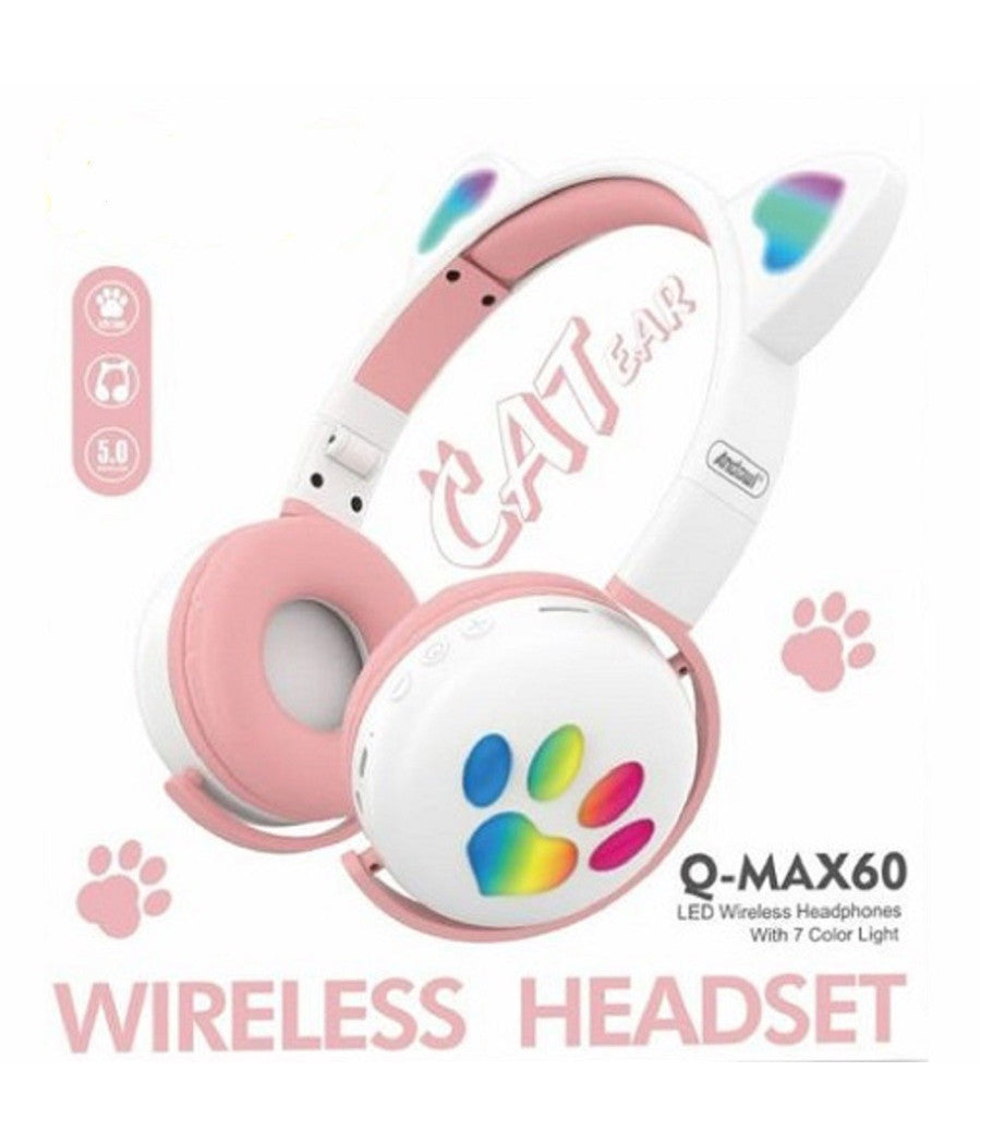 Cuffie Led Wireless Con Orecchie Da Gatto Con 7 Colori Di Luce Bluetooth Q-max60         