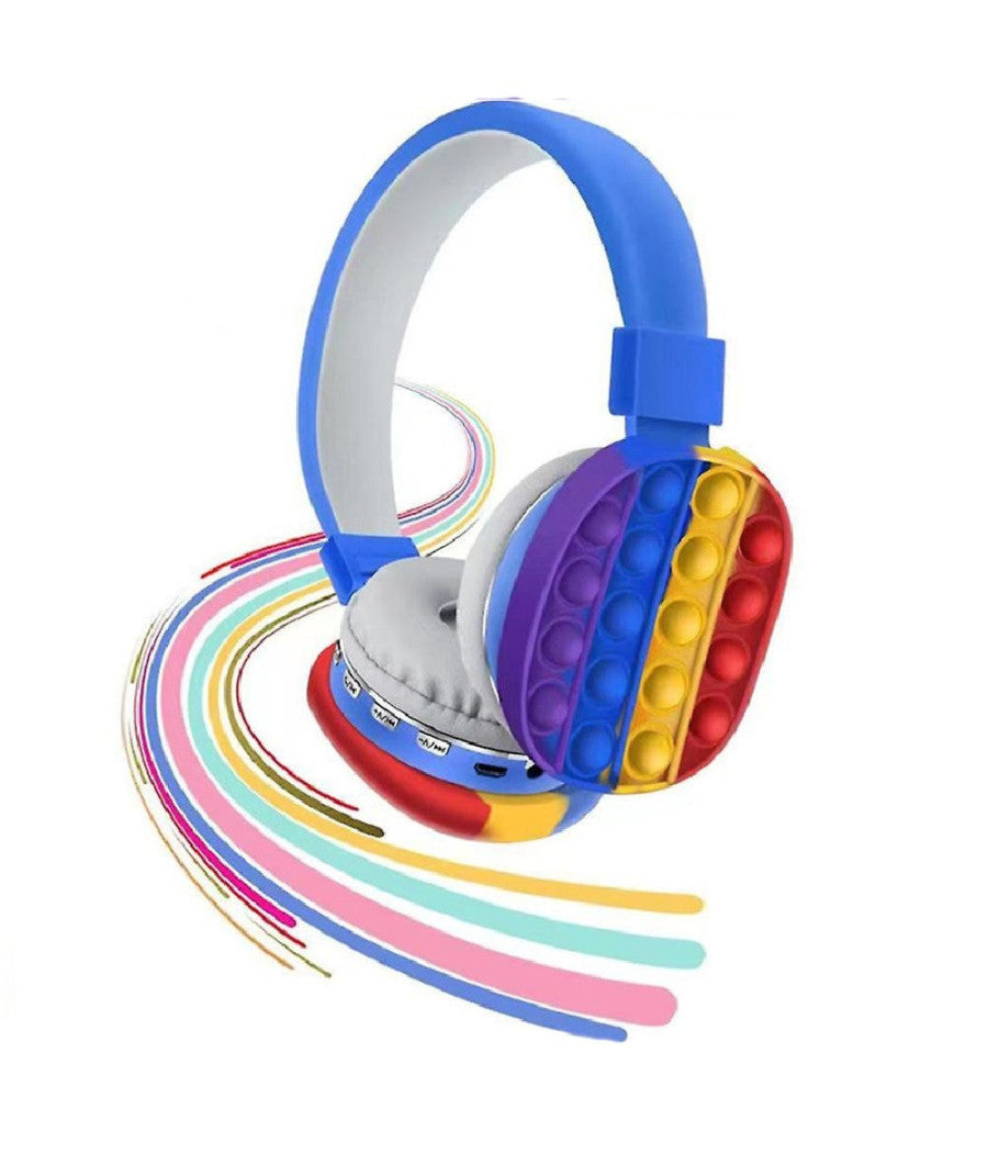 Cuffie Popit Blu Bambini Wireless Radio Bluetooth Arcobaleno Pieghevole Sd Usb         