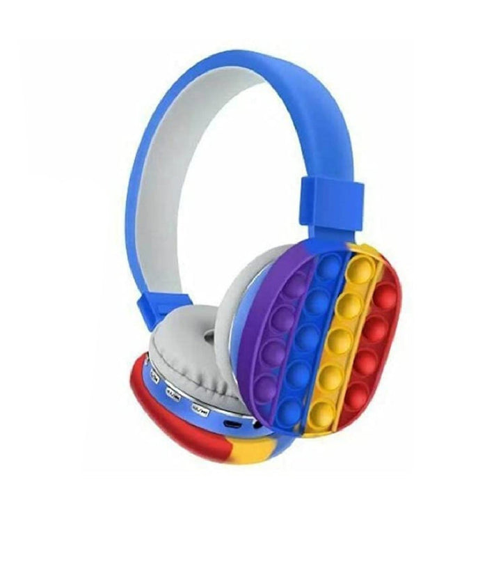 Cuffie Popit Blu Bambini Wireless Radio Bluetooth Arcobaleno Pieghevole Sd Usb         