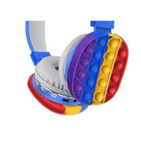 Cuffie Popit Blu Bambini Wireless Radio Bluetooth Arcobaleno Pieghevole Sd Usb         