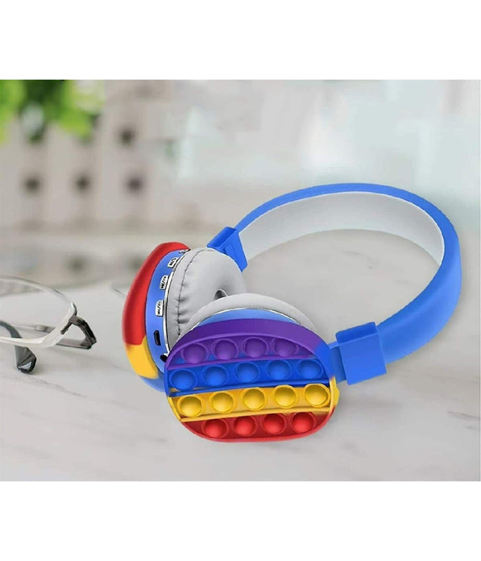 Cuffie Popit Blu Bambini Wireless Radio Bluetooth Arcobaleno Pieghevole Sd Usb         