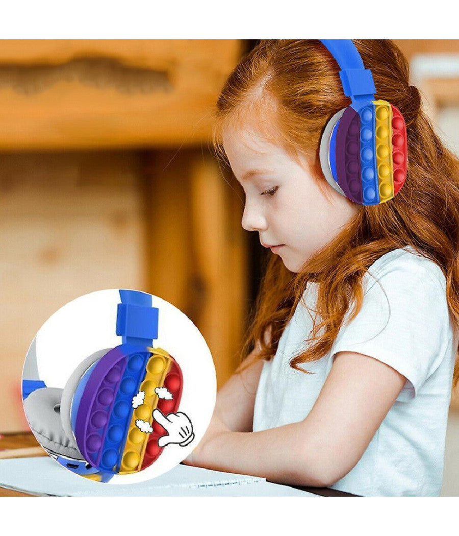 Cuffie Popit Blu Bambini Wireless Radio Bluetooth Arcobaleno Pieghevole Sd Usb         