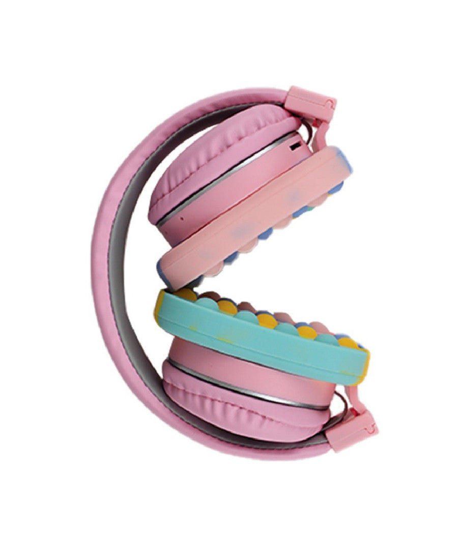 Cuffie Popit Rosa Bambine Wireless Radio Bluetooth Arcobaleno Pieghevole Sd Usb         