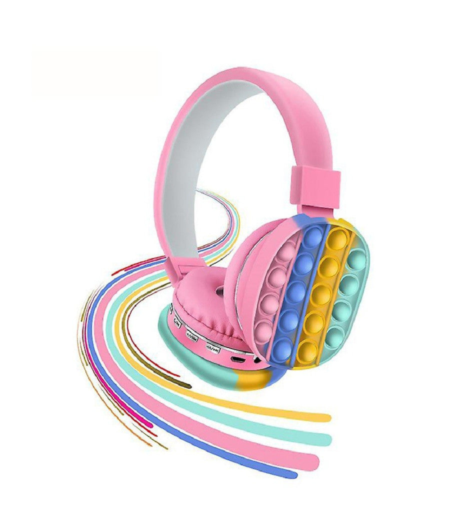Cuffie Popit Rosa Bambine Wireless Radio Bluetooth Arcobaleno Pieghevole Sd Usb         