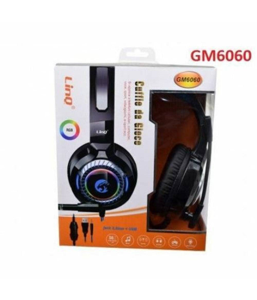 Cuffie Stereo Cablate Microfono Jack 3,5mm Usb Led Rgb Gaming Film Per Pc Gm6060         