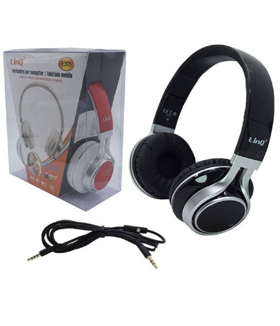 Cuffie Stereo Cavo Jack 3,5mm 150cm Pc Smartphone Musica Sport Richiudibili E305         