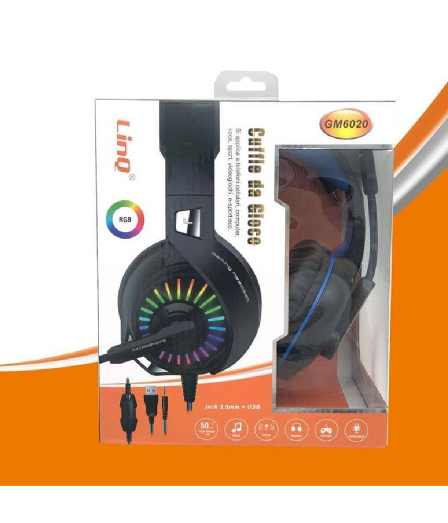 Cuffie Stereo Con Microfono Jack 3.5mm + Usb Con Led Gaming Giochi Film Pc Gm6020         