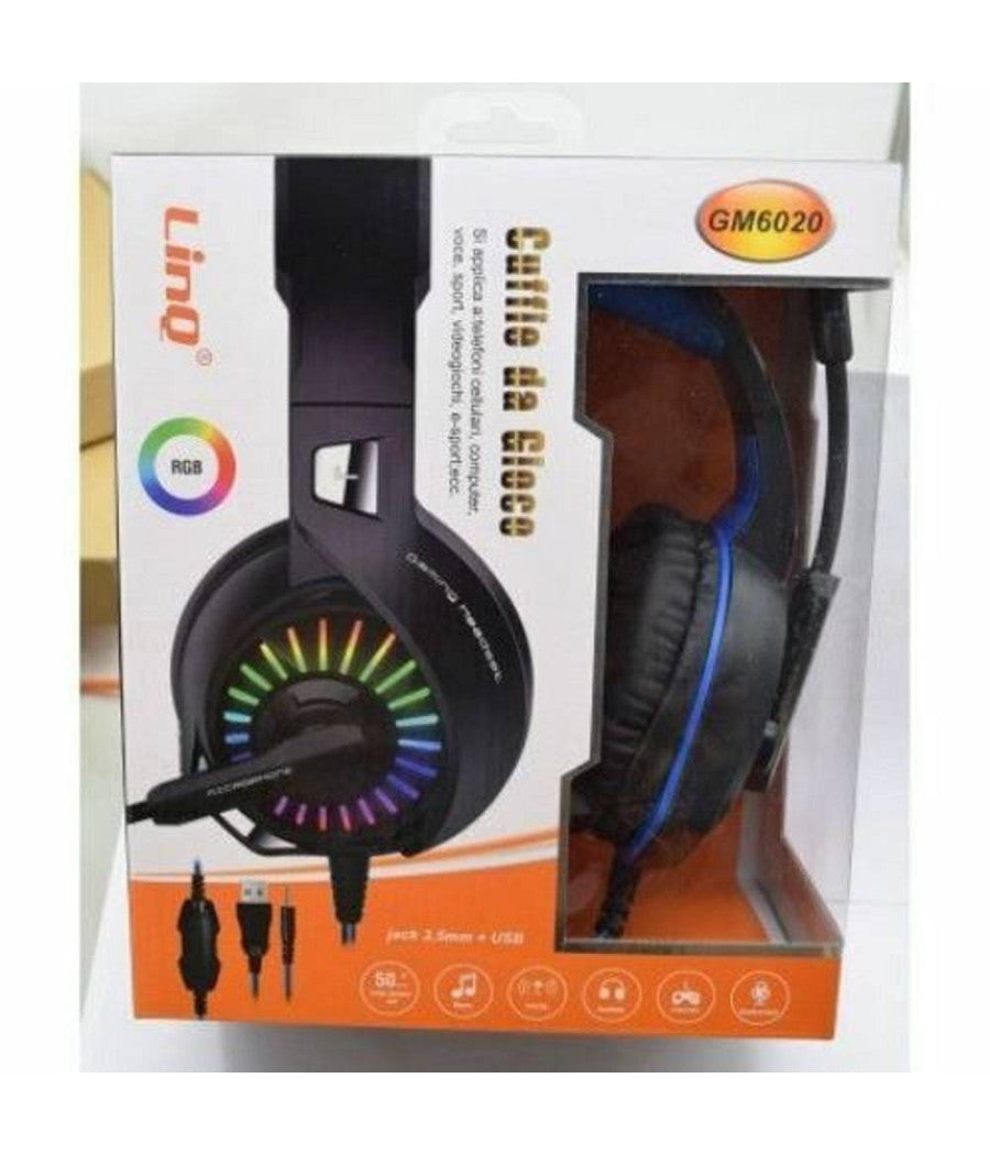 Cuffie Stereo Con Microfono Jack 3.5mm + Usb Con Led Gaming Giochi Film Pc Gm6020         