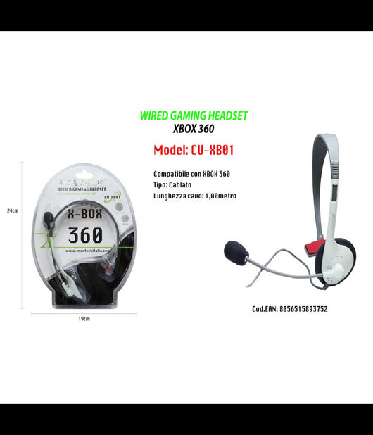 Cuffie Wired Gaming Headset Con Microfono Compatibile Per Xbox 360 Maxtech Cu-xb01         