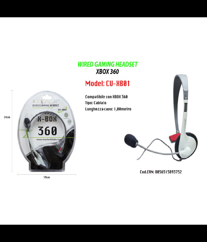 Cuffie Wired Gaming Headset Con Microfono Compatibile Per Xbox 360 Maxtech Cu-xb01         