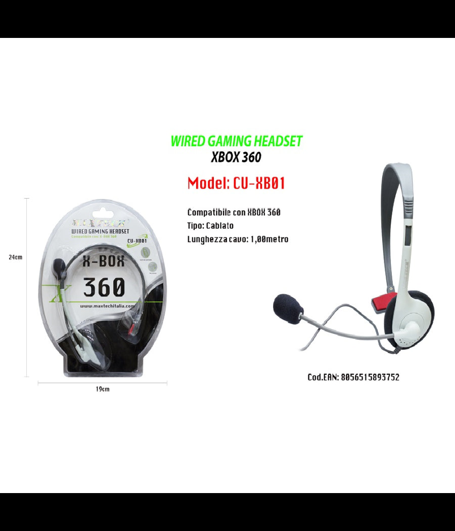 Cuffie Wired Gaming Headset Con Microfono Compatibile Per Xbox 360 Maxtech Cu-xb01         