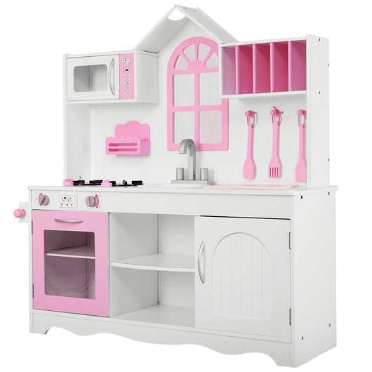 Cucina per bambini dinette in legno con lavello, forno microonde, fornello 3 spatole 109 x 32 x 106,5 cm rosa 20_0006457