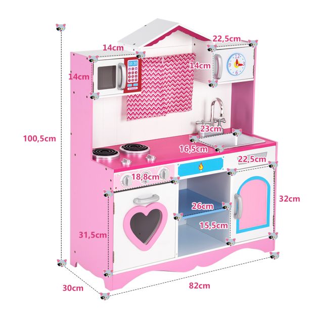 Cucina per bambini 3 anni+ 82 x 30 x 100,5 cm suono realistico, con microonde, lavello e divertente orologio rosa 20_0006452